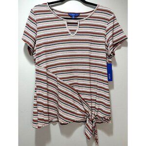 New Apt. 9 Y2K Short Sleeve Striped Asymmetric Tie Hem Blouse Top Women's Size L